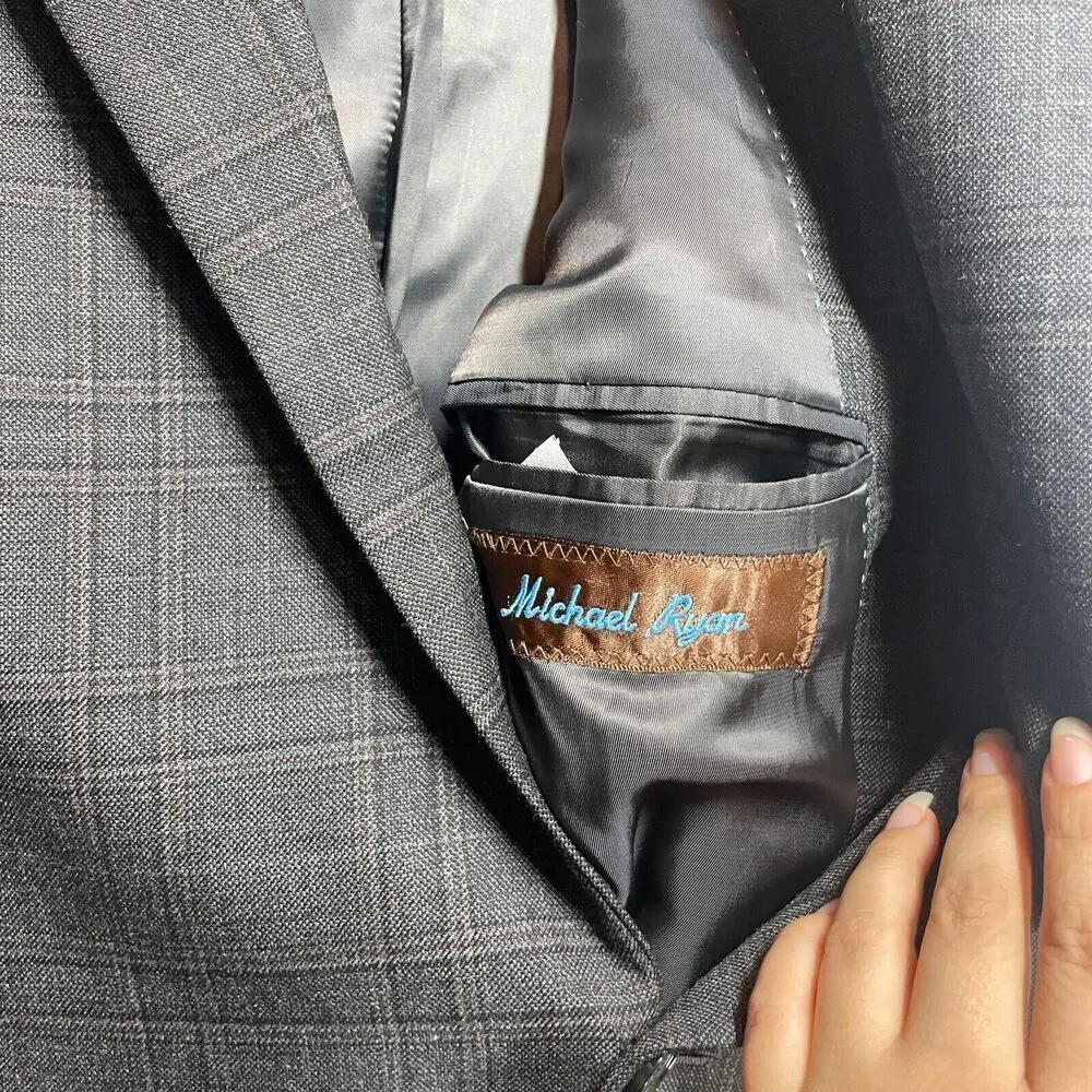 Peter Millar Gray‎ Plaid Wool Two Button Sports Blazer Jacket Men’s Size 44XT
